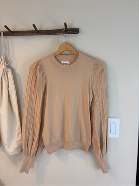 & Merci Minimal Effort Pleated Blouse Sweater Small Taupe